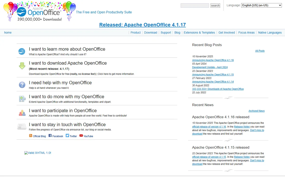 Apache OpenOffice homepage