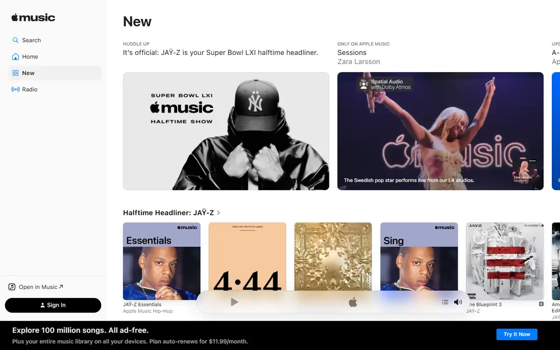 Apple Music homepage