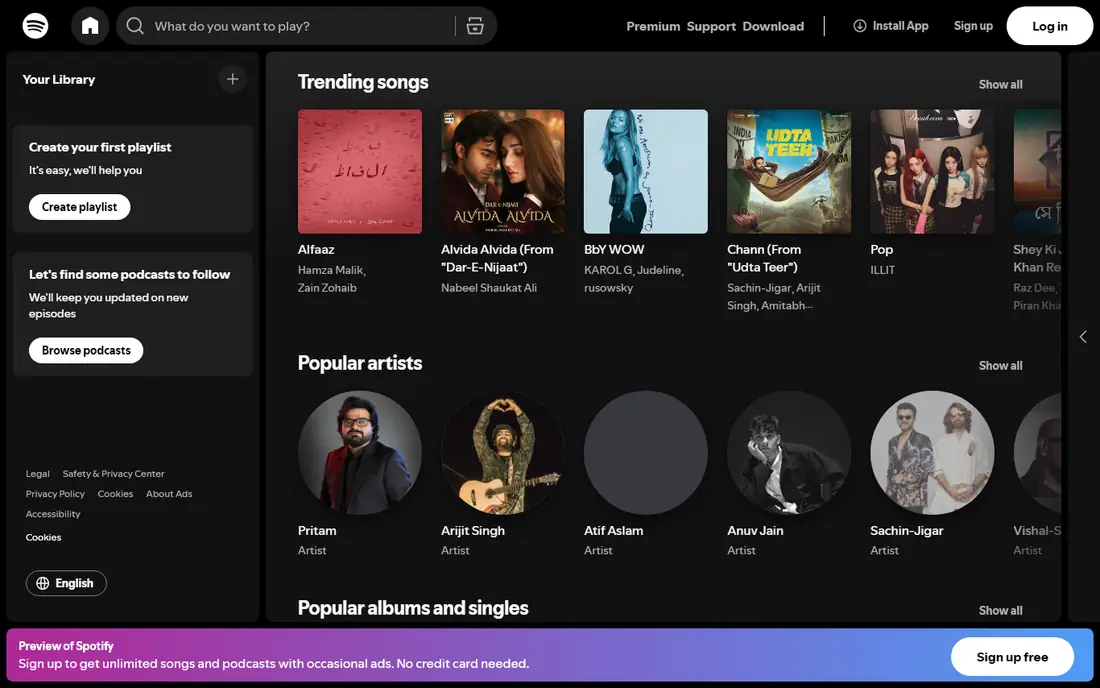 Spotify homepage
