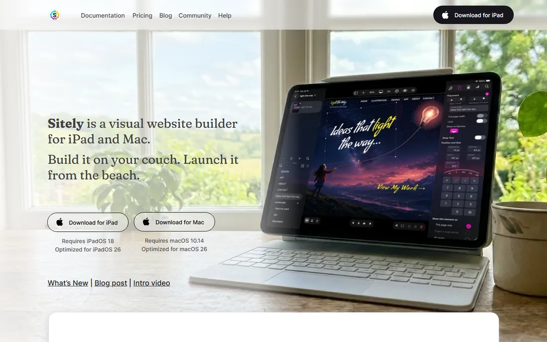 Sitely (formerly Sparkle) homepage