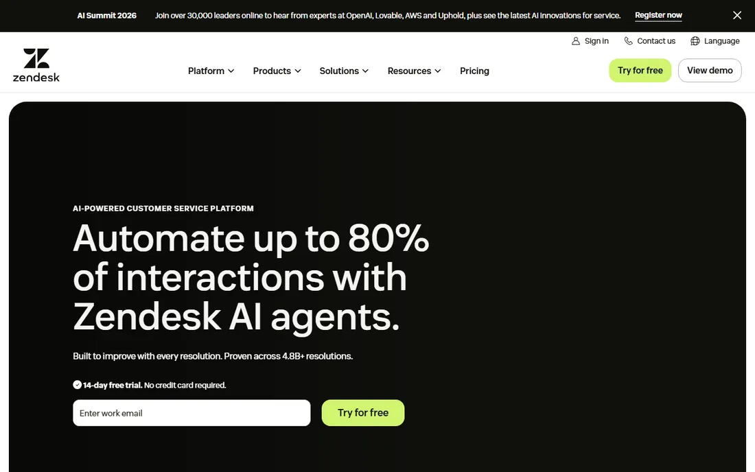 Zendesk homepage