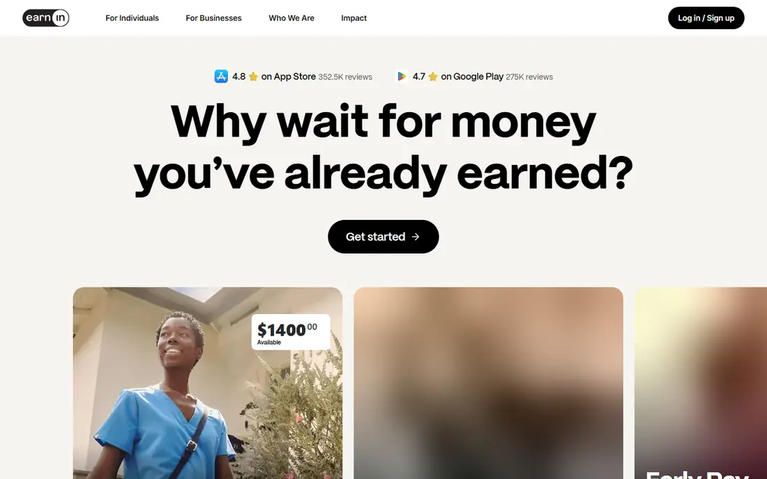 EarnIn homepage