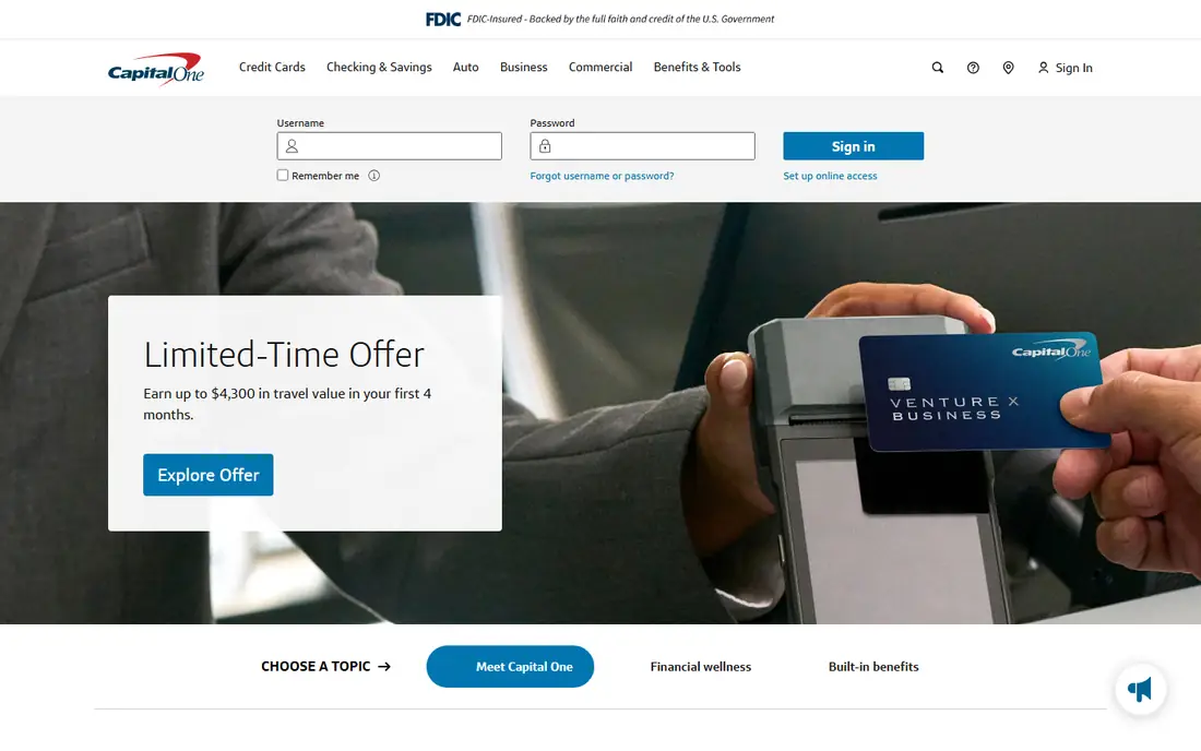 Capital One homepage