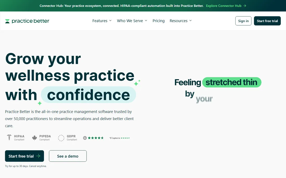 Practice Better homepage