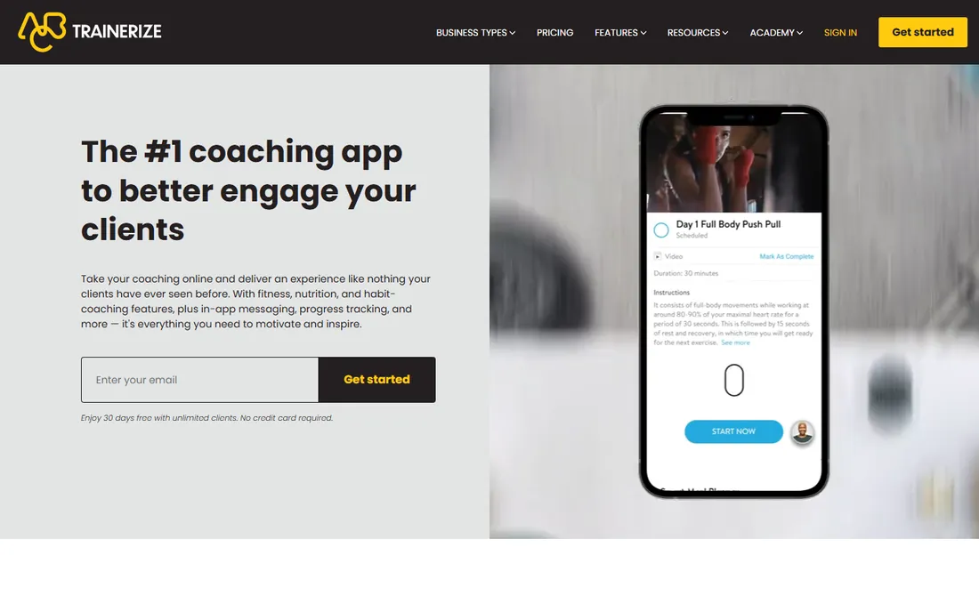 Trainerize homepage