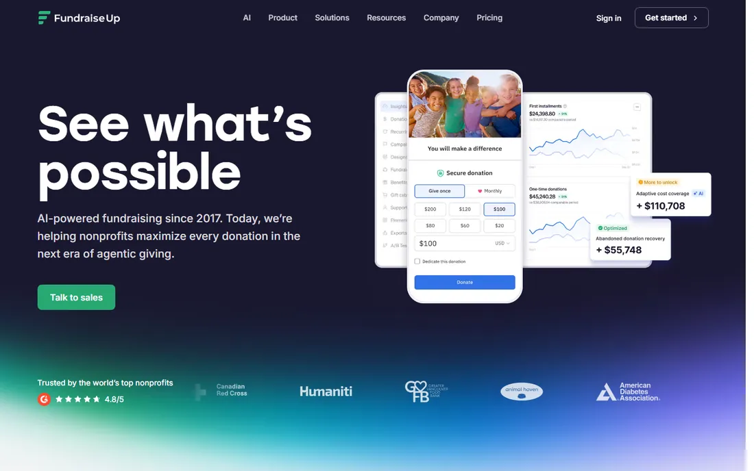 Fundraise Up homepage