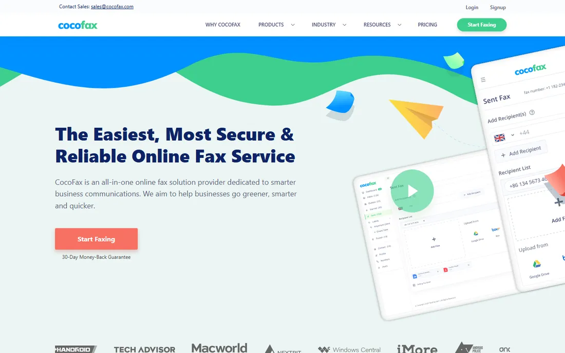 CocoFax homepage