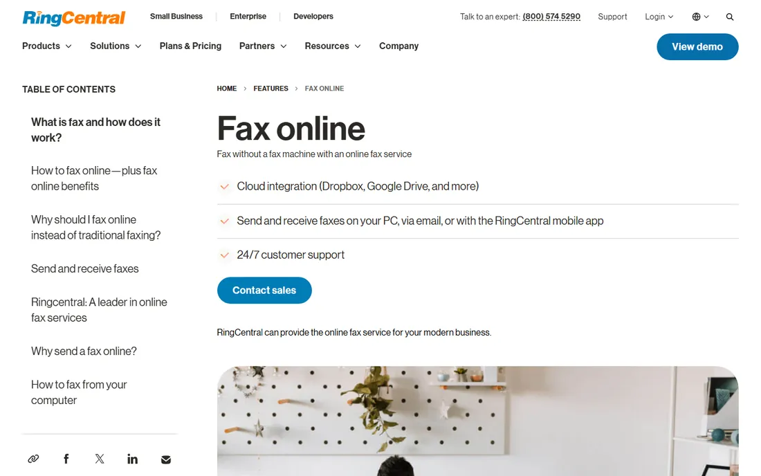 RingCentral Fax homepage