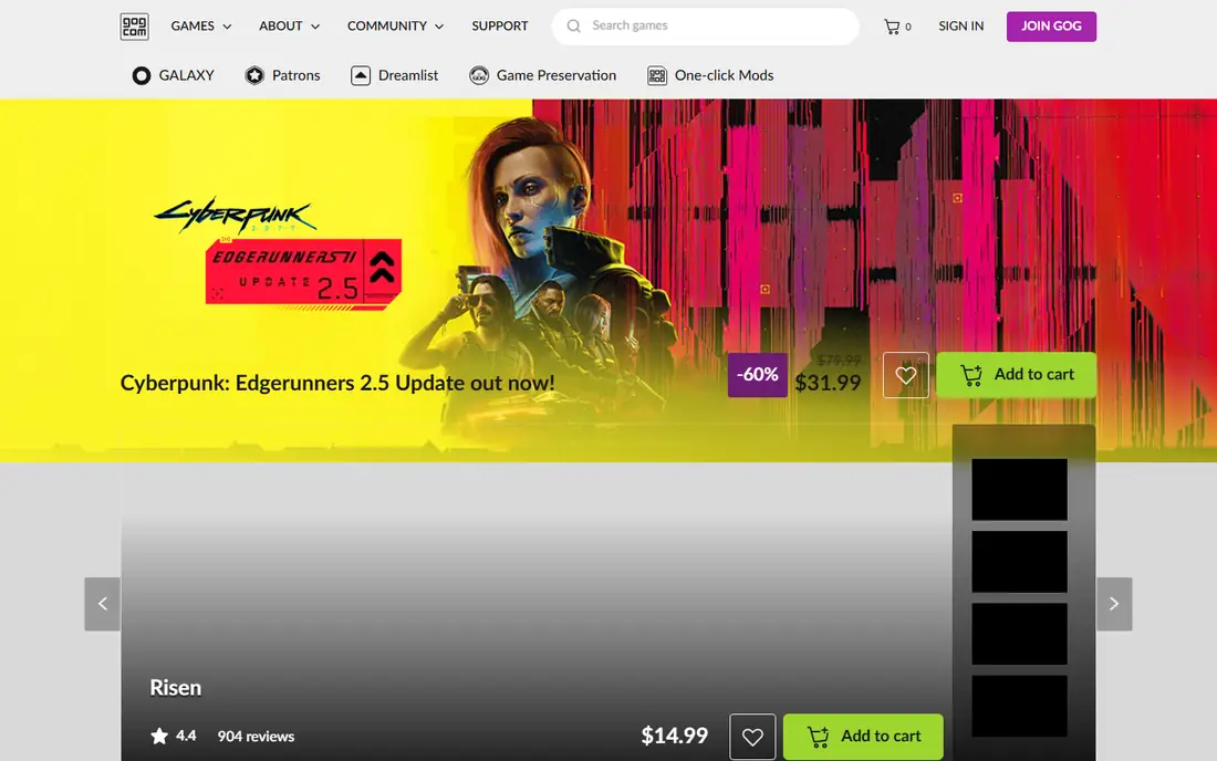 GOG homepage