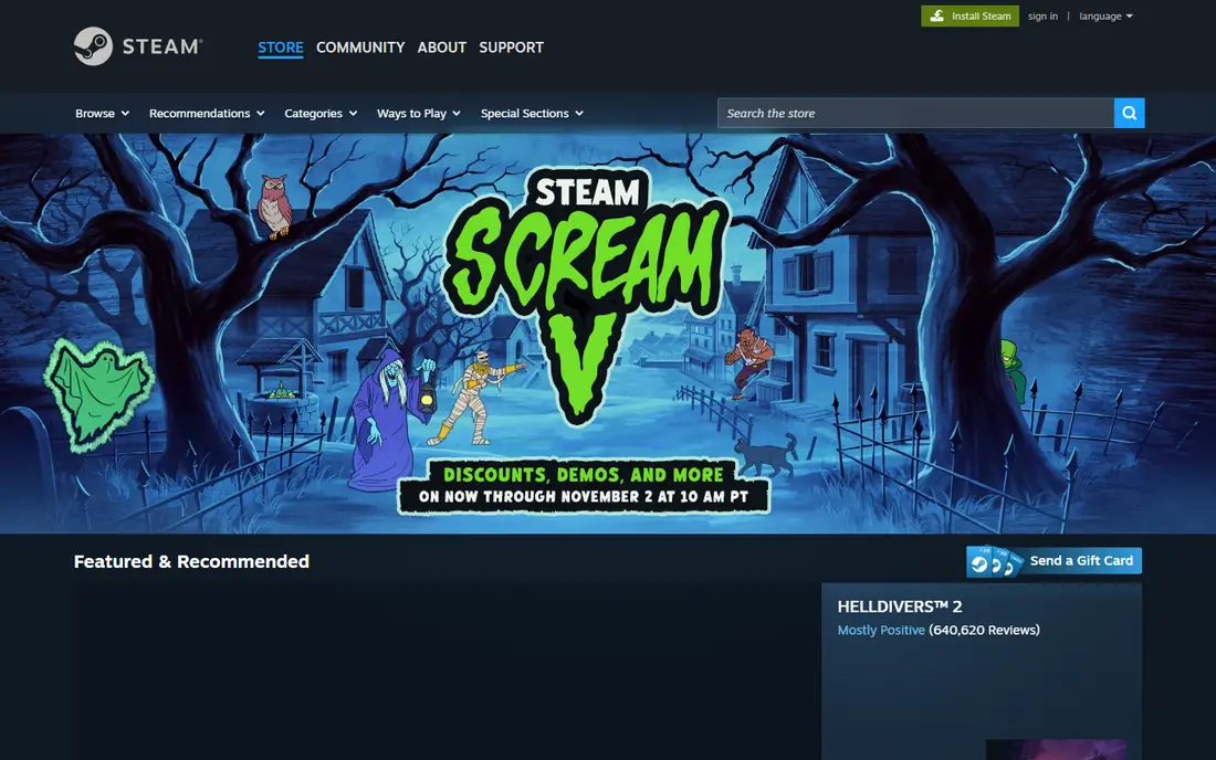 Steam homepage