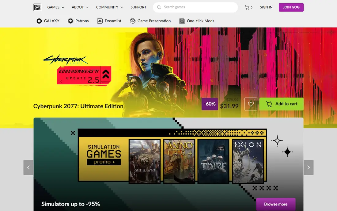 GOG homepage