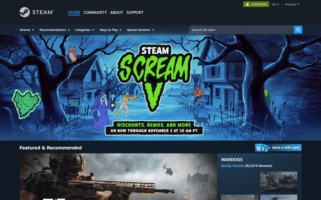 Steam homepage