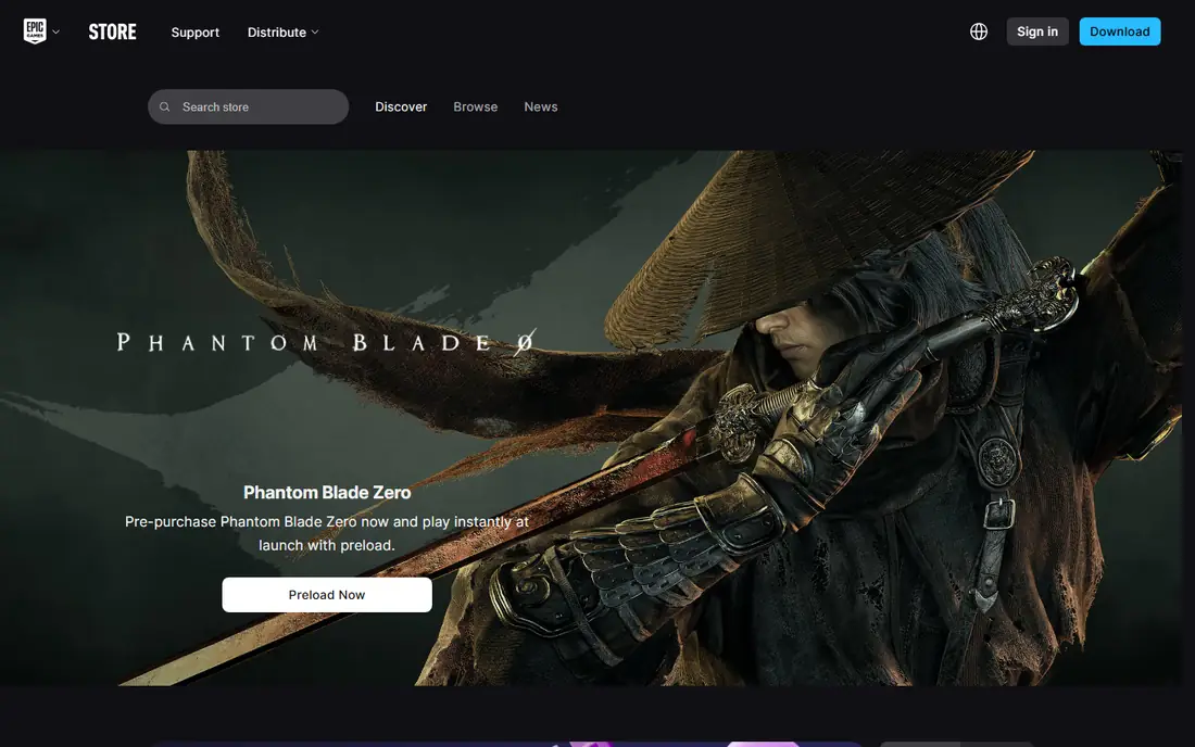 Epic Games Store homepage