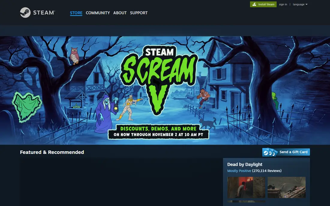 Steam homepage
