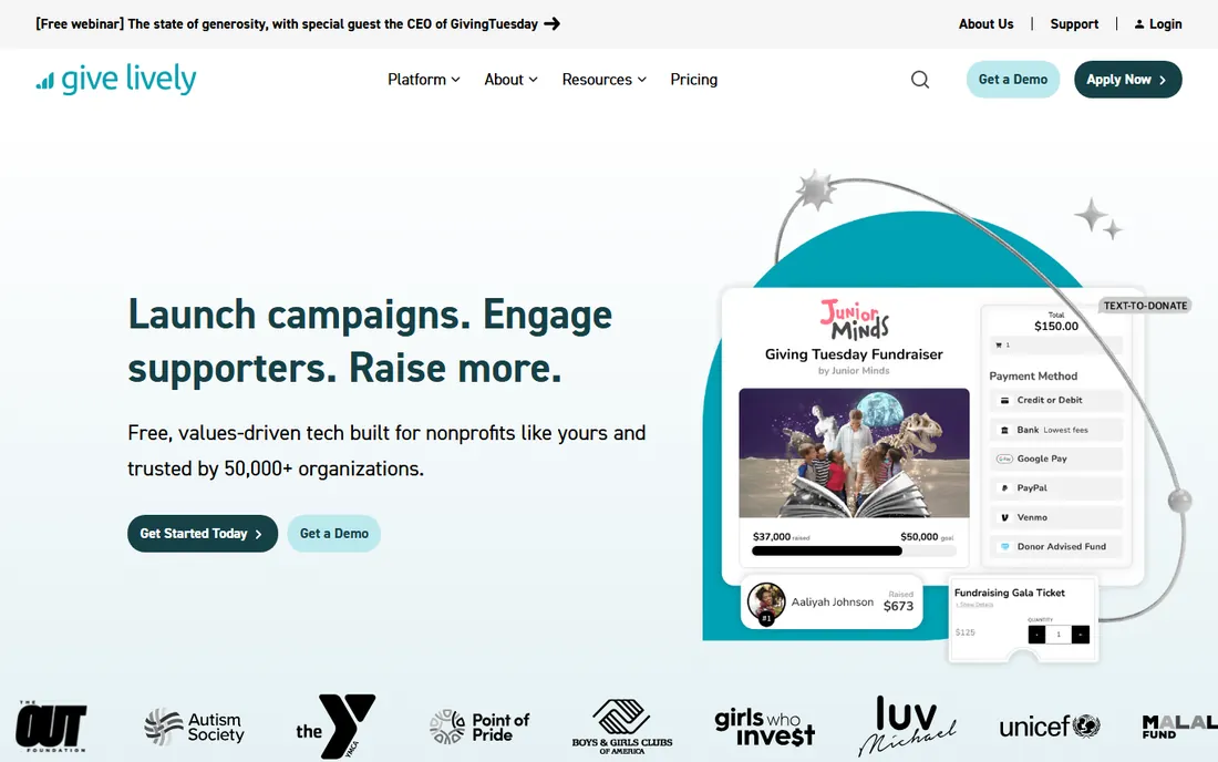 Give Lively homepage