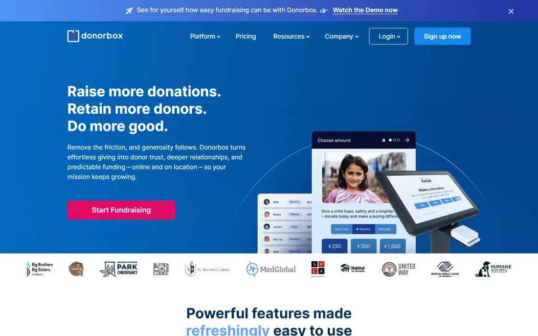Donorbox homepage