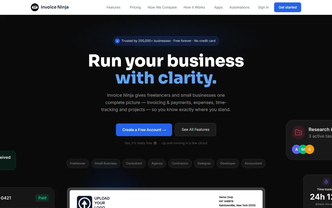 Invoice Ninja homepage