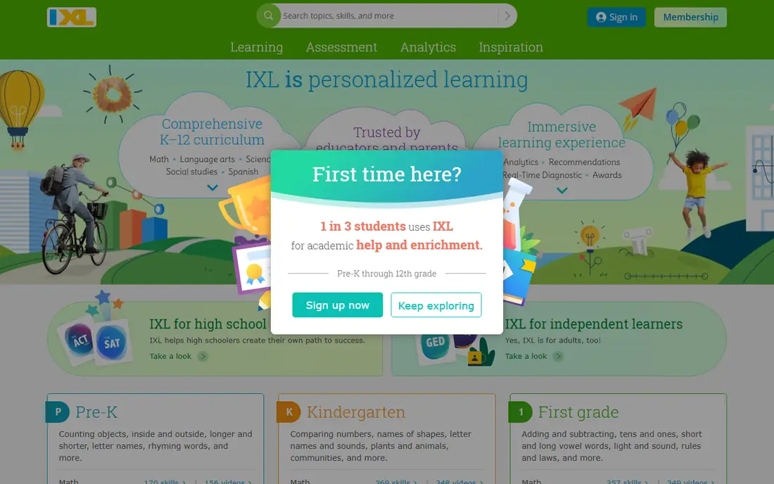 IXL homepage