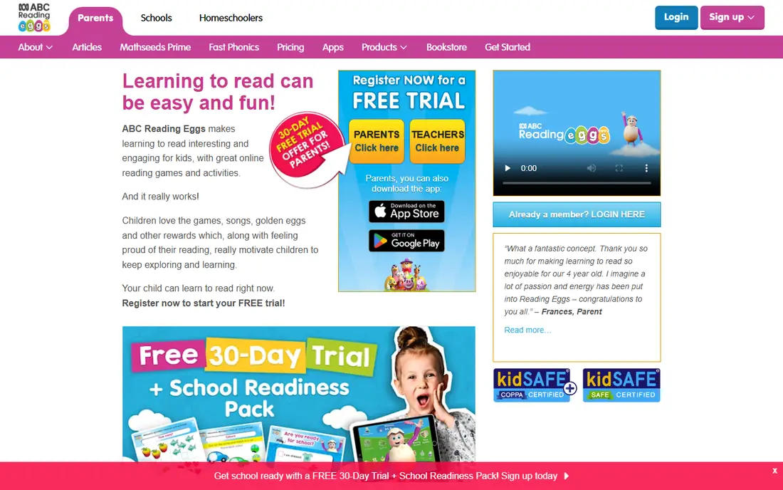 Reading Eggs homepage