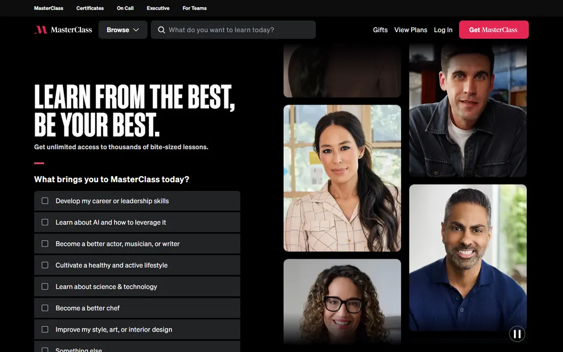 MasterClass homepage