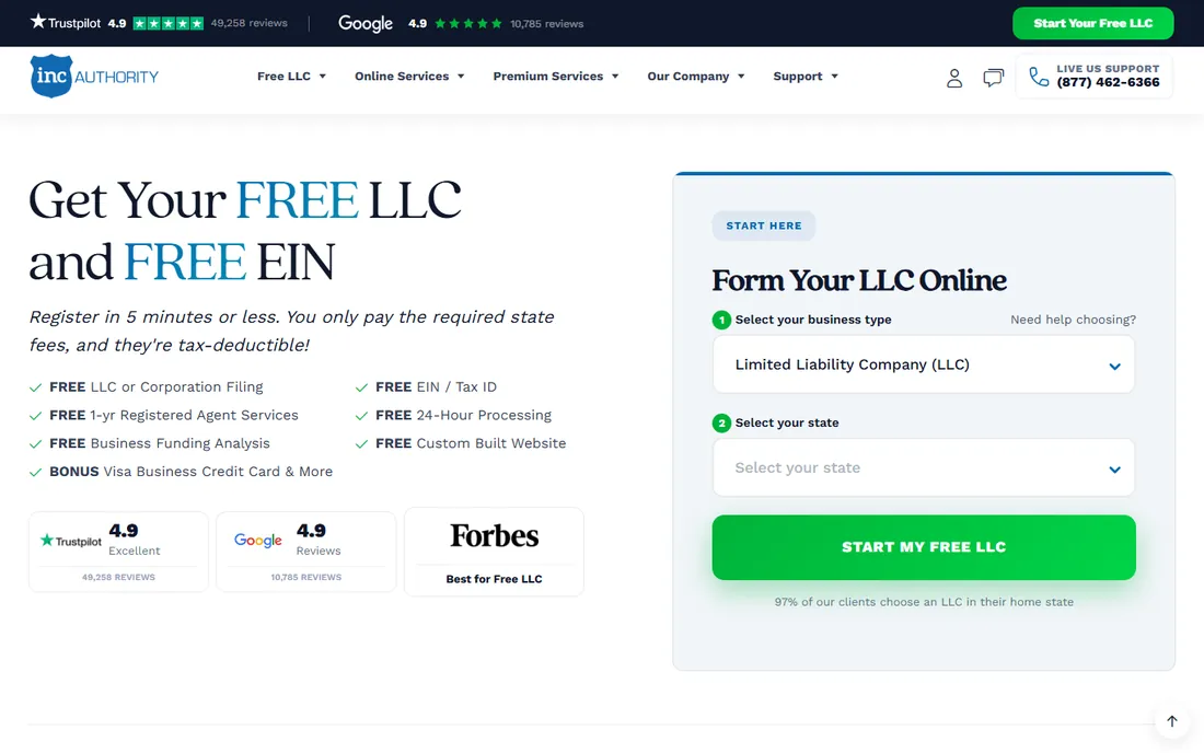 Inc Authority homepage