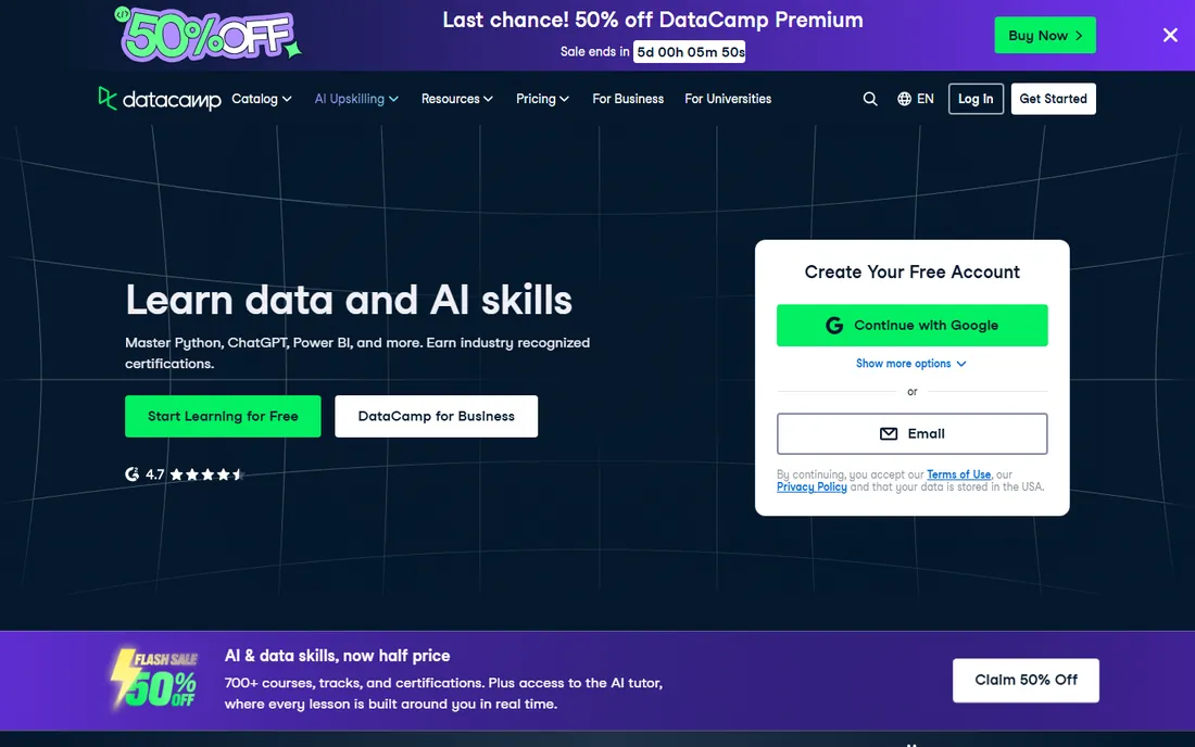 DataCamp homepage