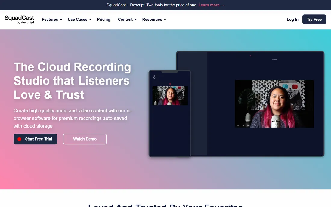 SquadCast homepage