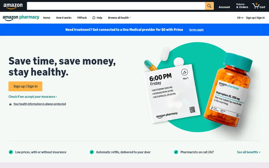 Amazon Pharmacy homepage