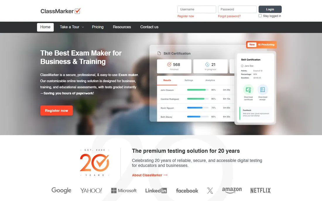 ClassMarker homepage