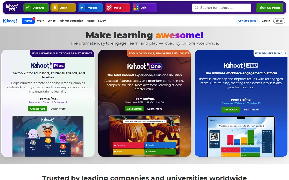 Kahoot! homepage
