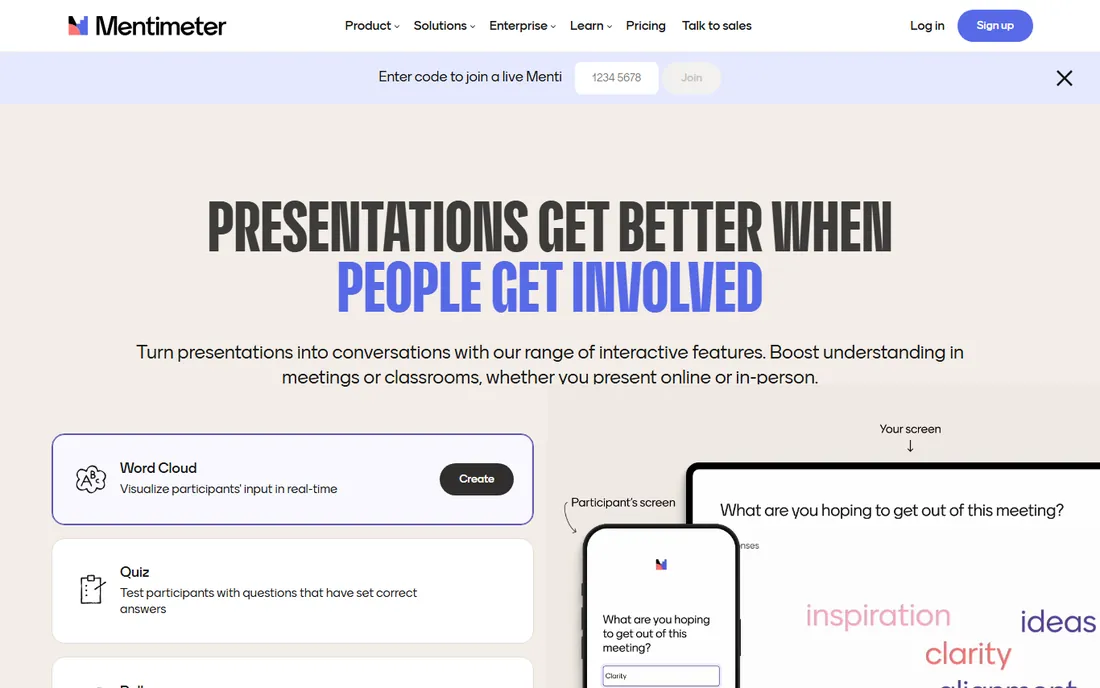 Mentimeter homepage