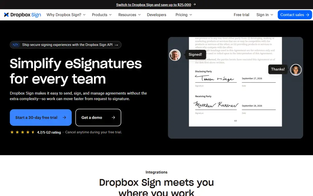 Dropbox Sign homepage