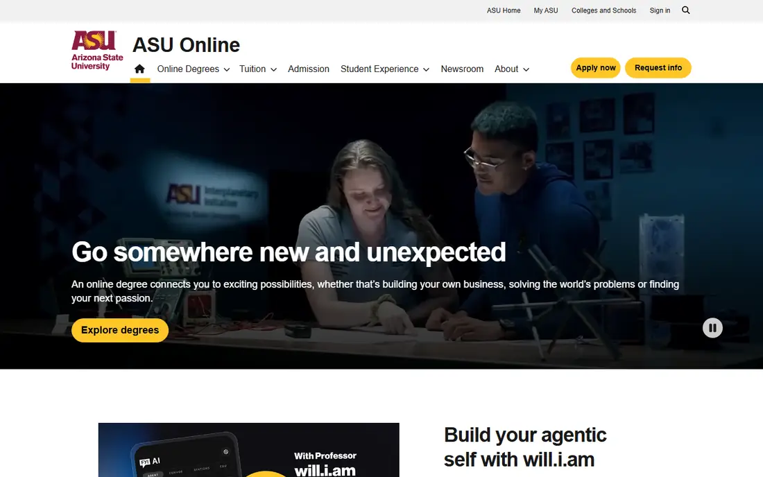Arizona State University Online homepage