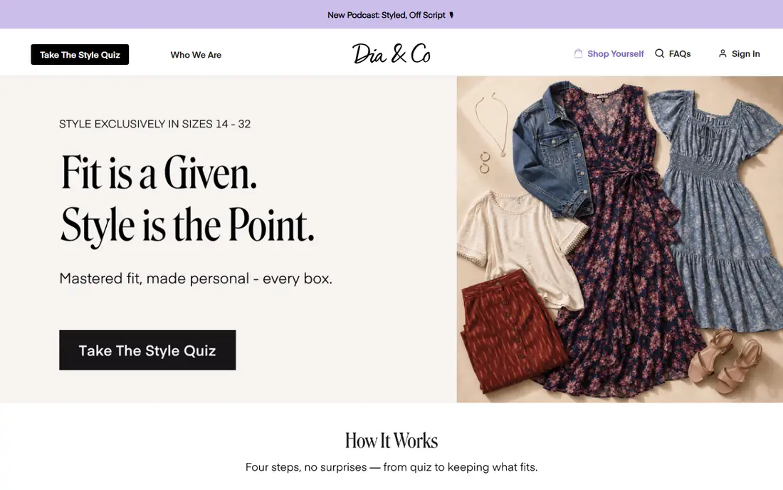 Dia and Co homepage