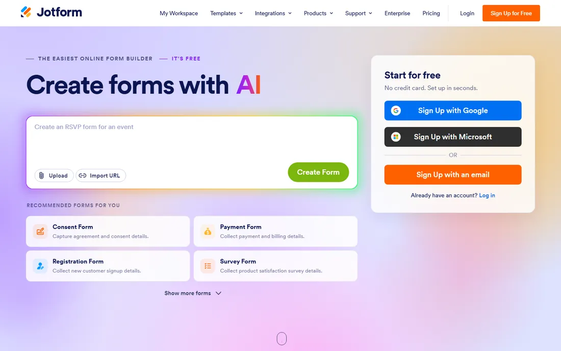 Jotform homepage