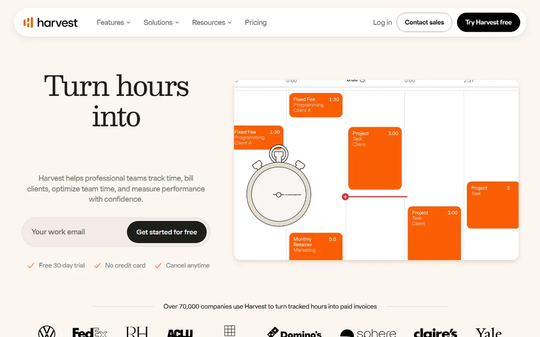 Harvest homepage