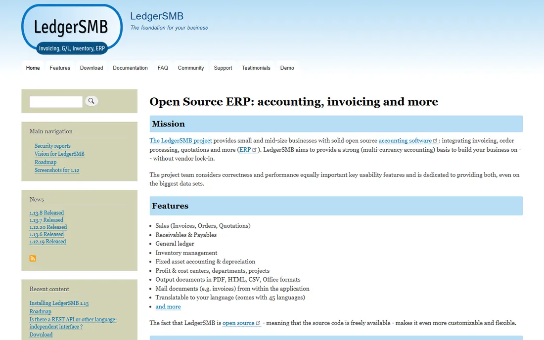 LedgerSMB homepage
