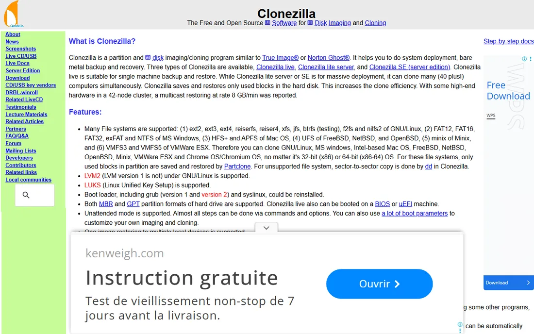 Clonezilla homepage