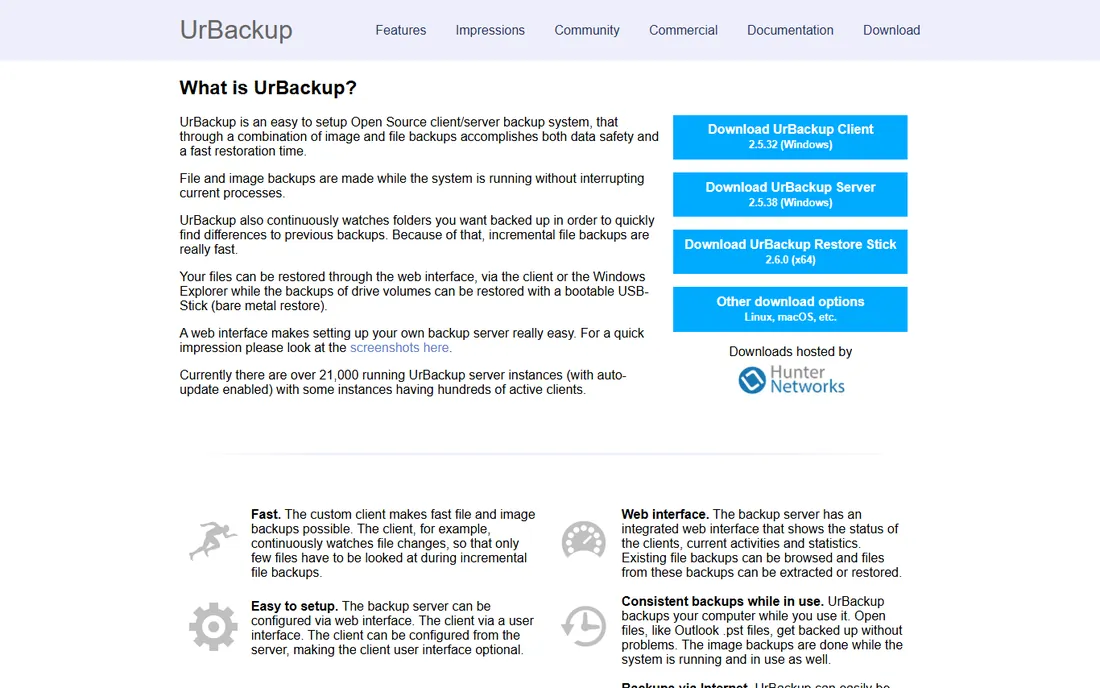 UrBackup homepage