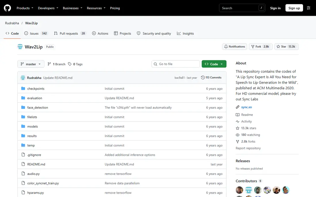 Wav2Lip homepage