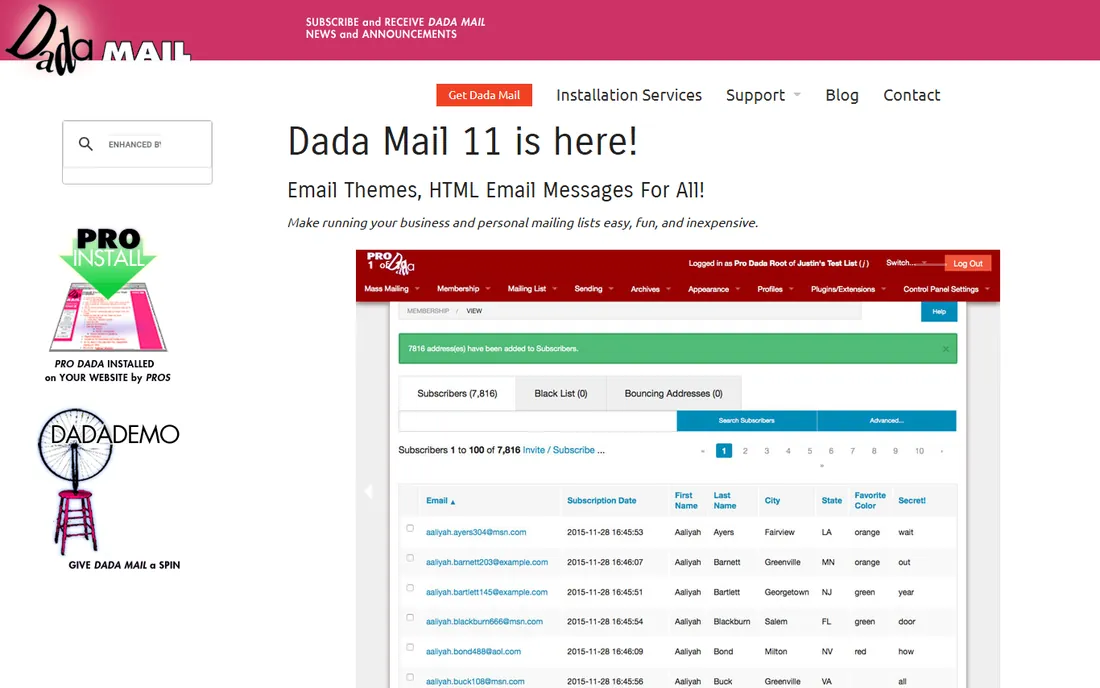 Dada Mail homepage