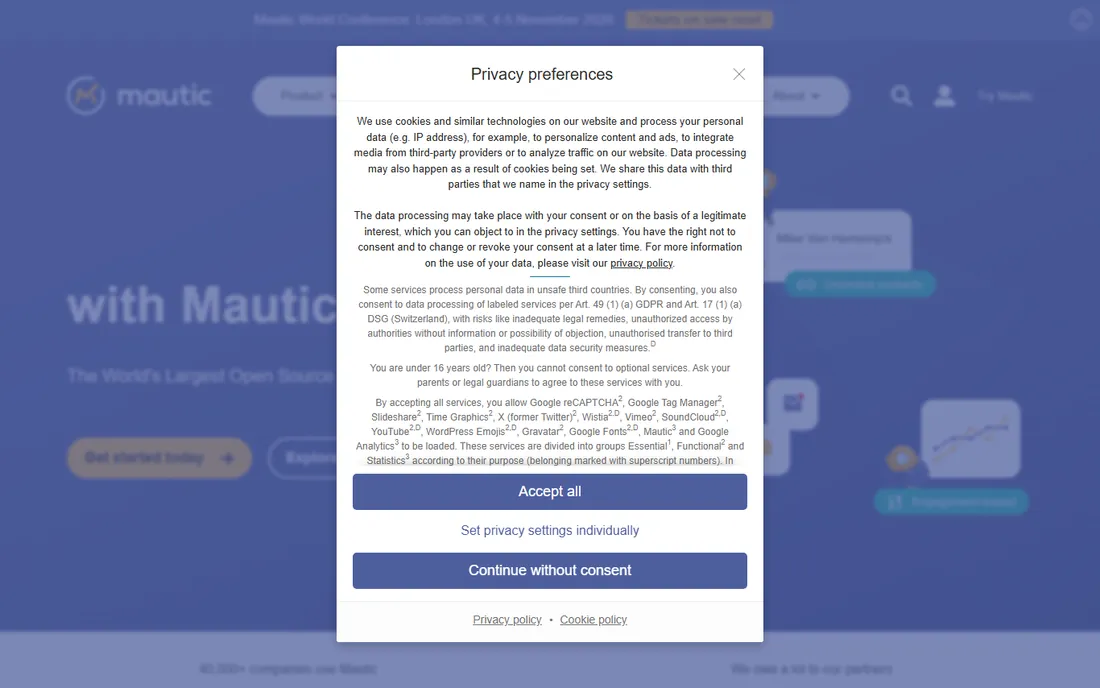 Mautic homepage