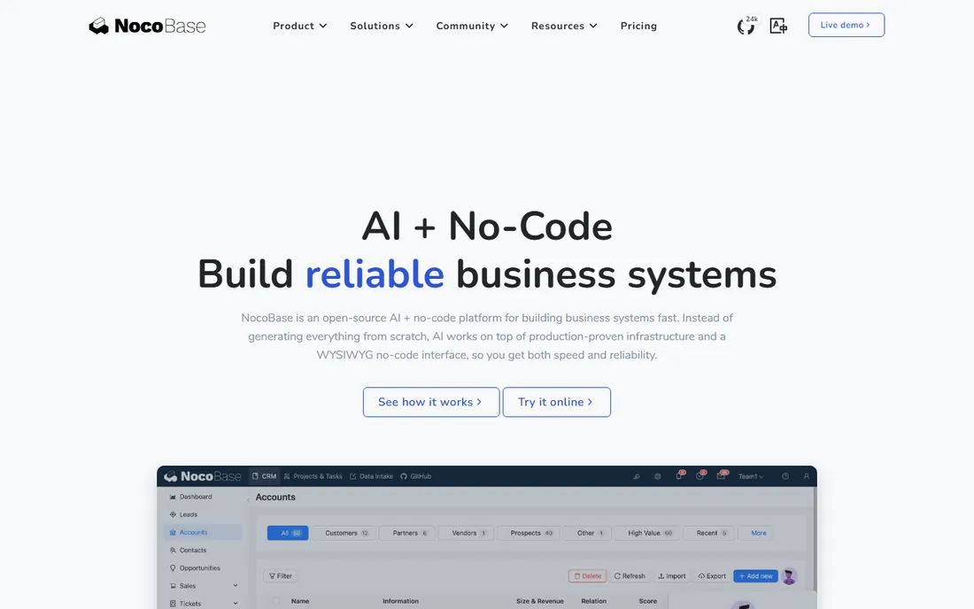 NocoBase homepage