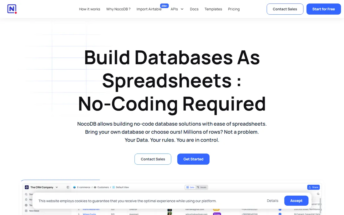 NocoDB homepage