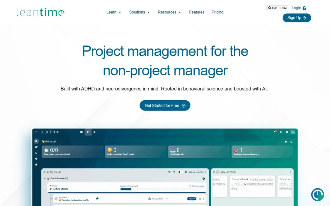 Leantime homepage