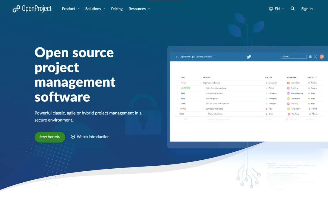 OpenProject homepage