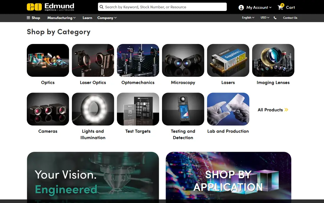 Edmund Optics homepage