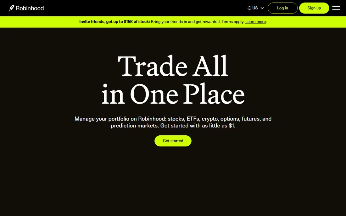 Robinhood homepage