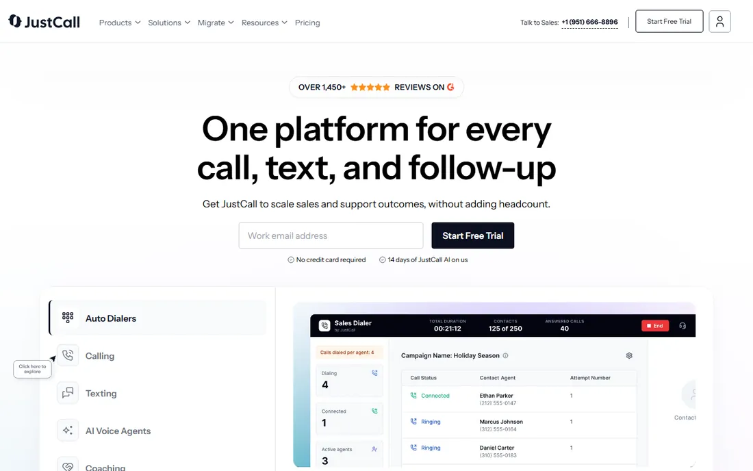 JustCall homepage