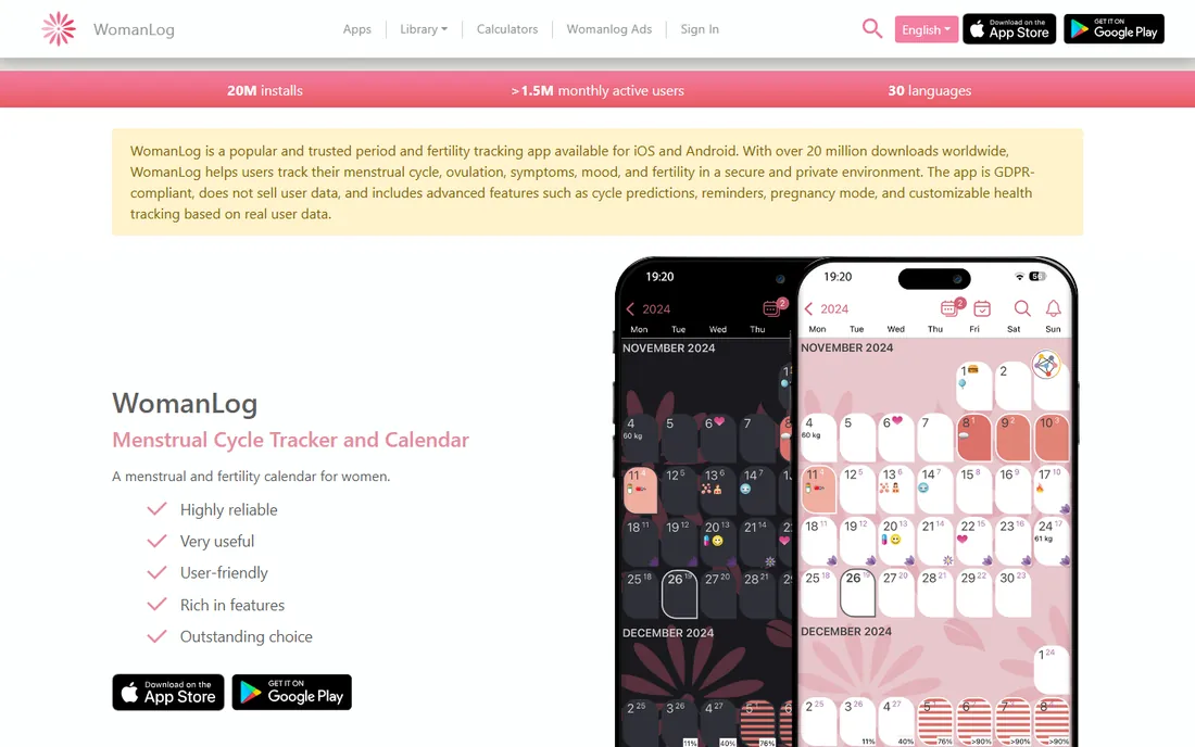 WomanLog homepage